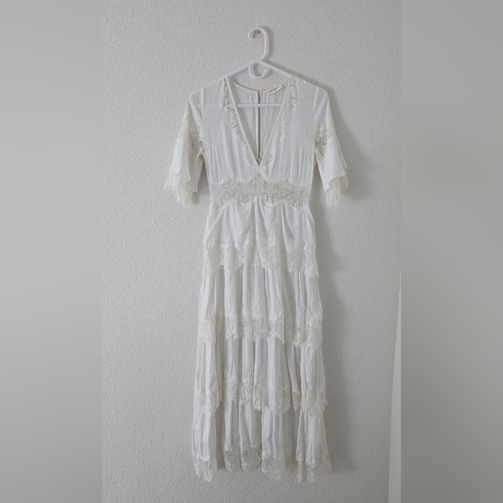Lace Tiered Midi Dress - White